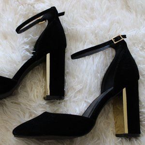 Lulu's Laura Black Velvet Ankle Strap Heels